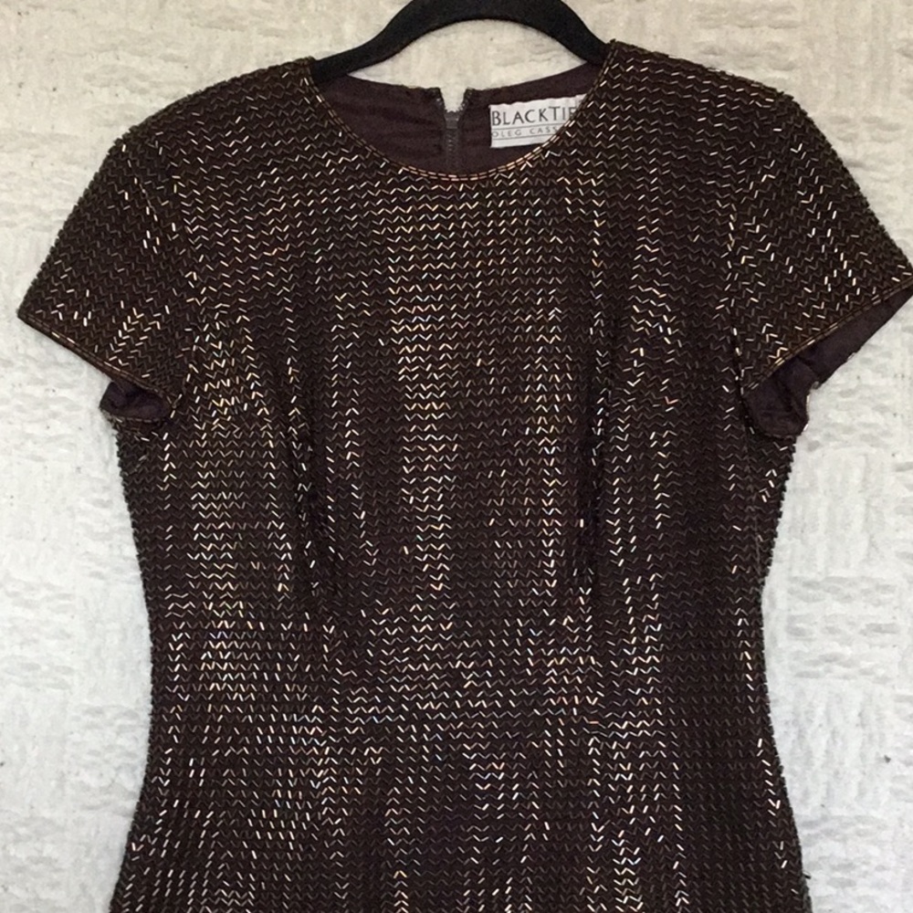Vintage Black Tie Oleg Cassini Beaded Top size 4